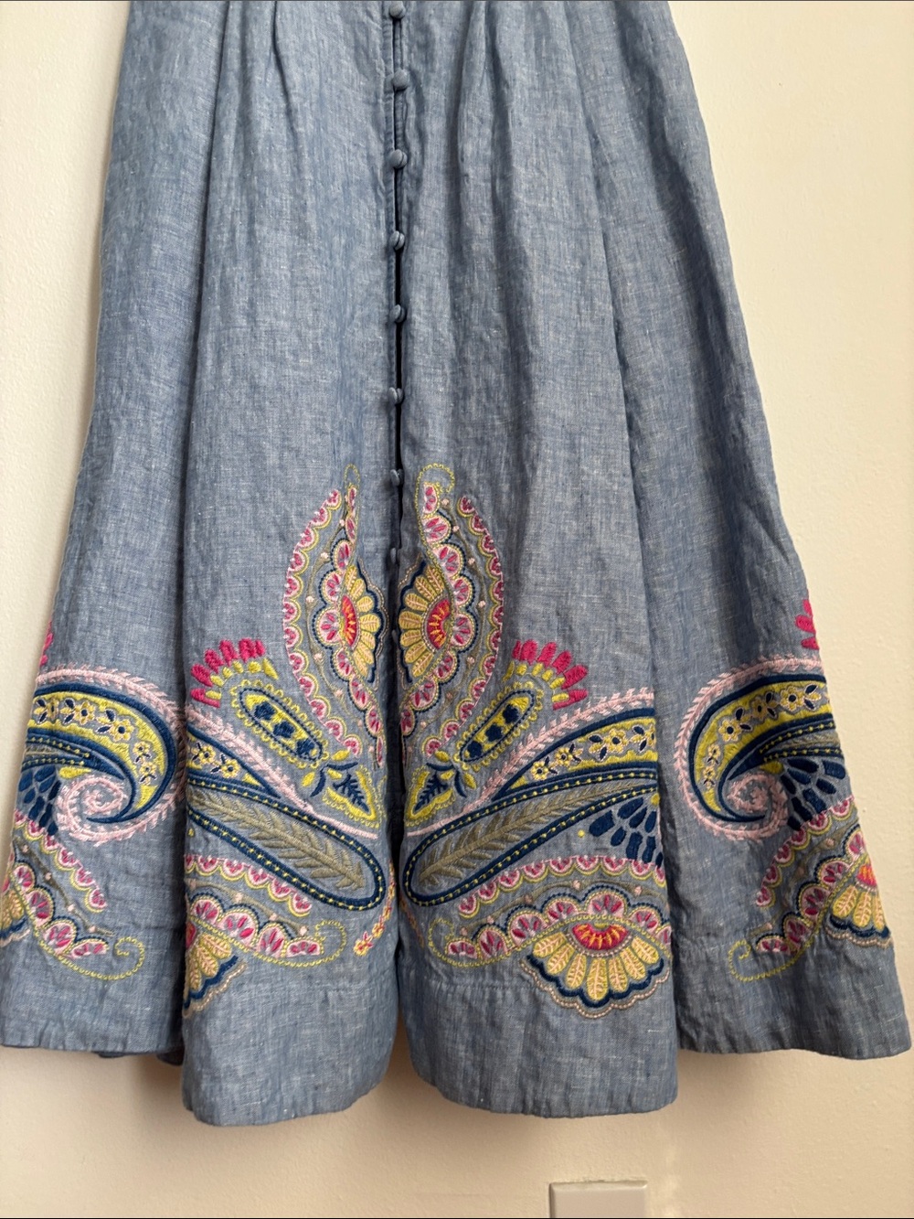 Boden Blue Linen Delicately Embroidered Sleeveless Maxi Dress 8R Cotton Lined - Picture 5 of 9